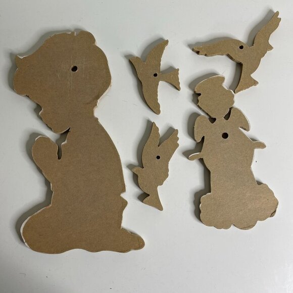 Praying Boy Angel Doves Vintage 50s The Dolly Toy Co Pressed Wood Hanging Nurser - Picture 4 of 7